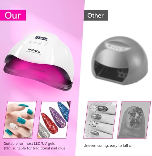 VINCAOR UV Light for Gel Nails, 180W Nail Dryer UV Nail Lamp, Nail Polish Light with 4 Timer Settings, 45 Beads, Polish Curing UV LED Dryer with Automatic Sensor（Purple Light