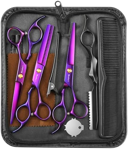 Professional Hair Cutting Scissors, 6.89 inch Barber Scissors Multifunctional Salon Thinning Scissors Straight Shears Tools for Mother Father Friends' Christmas Gift, Purple