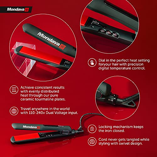Professional | Ceramic Tourmaline Flat Iron Hair Straightener 1¼" | (Dual Voltage) | (Adjustable Temperature Digital Technology) | Straighten & Style Wild Hair in Under (8 Min)