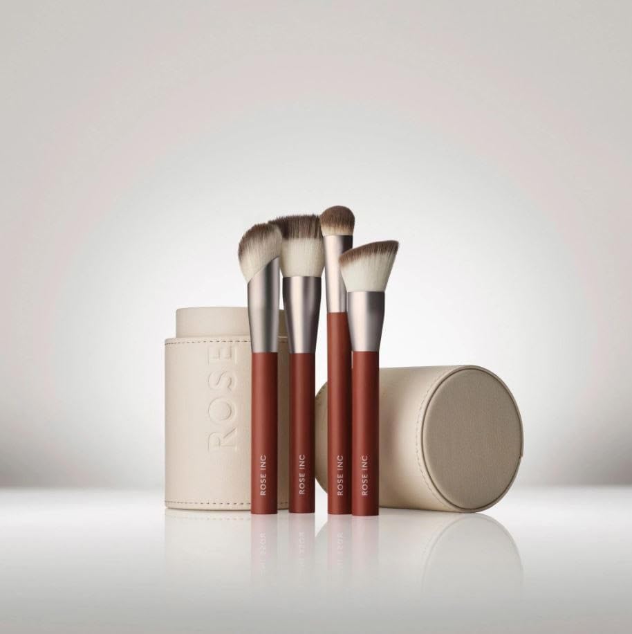 MAKEUP BRUSH SET RoseInc #3 Foundation Brush Angled Kabuki foundation brush for liquid makeup| Seamless Blending & Control (Complexion Brush Set)