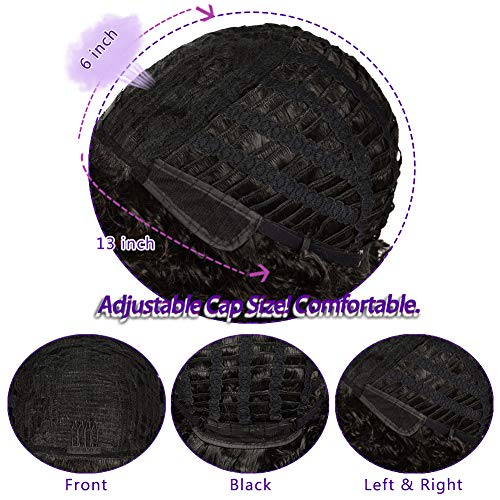 YEAME Curly Wigs for Black Women - Afro Curly Wig with Bangs, Natural Black, Heat Resistant, 15" Full Wig, 150% Density, Glueless, 1 Count