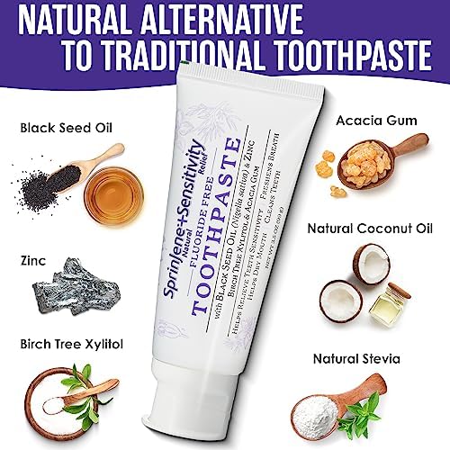 SprinJene Fluoride Free Toothpaste for Sensitive Teeth & Gum Fresh Breath Helps Dry Mouth Natural Non Fluoride Toothpaste for Adult SLS Free, Toxic Preservative Free with Black Seed Oil & Zinc 2 Pack