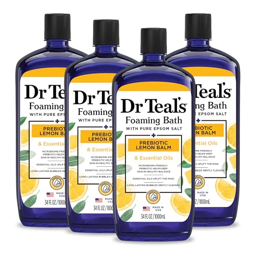 Dr Teal's Foaming Bath with Pure Epsom Salt, Prebiotic Lemon Balm & Essential Oils, 34 fl oz (Pack of 4)
