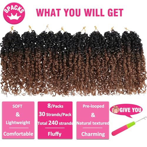 Unionbeauty 8 Inch Pre-looped Yanky Twist Crochet Hair 8Packs 30 Strands/PCS Pre-twisted Passion Twist Crochet Hair Micro Spring Twist Crochet Hair Ombre Brown Synthetic Crochet Hair Extensions 1B/30#
