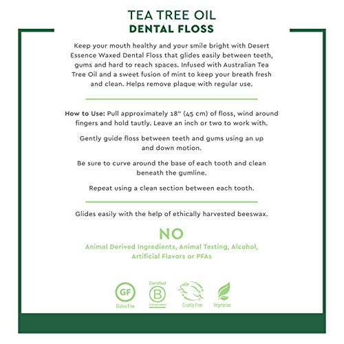 Desert Essence, Tea Tree Dental Floss 50 yd - Gluten Free - Cruelty Free - Naturally Waxed with Bees Wax - No Shred Floss - Tea Tree Oil - Removes Plaque and Build Up, pack of 6
