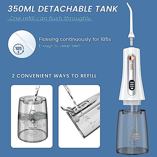 Water Flosser,350ML Water Dental Flosser for Teeth Clean, 5 Modes 6 Jet Tips, LCD Display Cordless Water Flosser, Rechargeable Travel Electric Water Flossers IPX7 Waterproof for Teeth Cleaning
