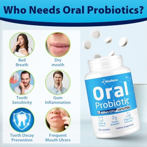 Oral Probiotics for Mouth Bad Breath for Adults 11 Billion CFU, Best Breath Oral Dental Probiotics for Teeth & Gums, Dry Mouth, Gum Restore, Fresh Breath, Chronic Halitosis & Gut Health, 60 Lozenges