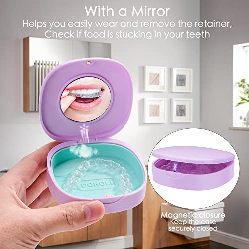 2 Pack Retainer Case with Vent Holes, stocking stuffers for gift women men,Compatible with Invisalign,Night Guards,and Mouth Guards Case - Includes Storage Bag,Slim Aligner Remover Tool