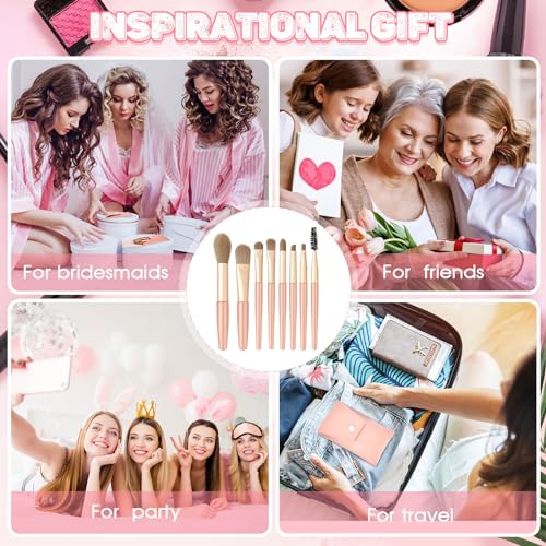 Tioncy 12 Sets Travel Makeup Brush Set Bulk Brushes Bag Bridesmaid Gift Synthetic Fibre Face Make up Brushes Angled Blush Brush for Wedding Bridal Shower Favors Bachelorette Party Gift(Brown)
