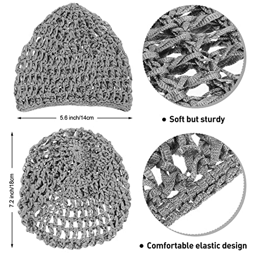 9 Pieces Mesh Crochet Hair Net Rayon Knit Snood Hat Thick Short Women Hairnet Snoods Cover Ornament for Sleeping (Black, Gray)