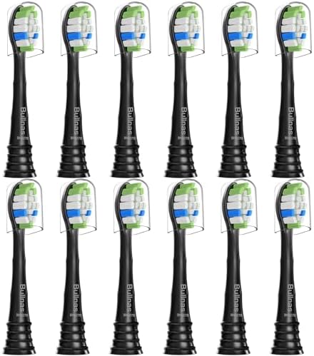 Replacement Brush Heads Compatible with Philips Sonicare, Toothbrush Heads for Sonicare ProtectiveClean 4100 5100 5300 6100 Electric Toothbrush, 12 Count Ultimate Care Toothbrush Heads, Black