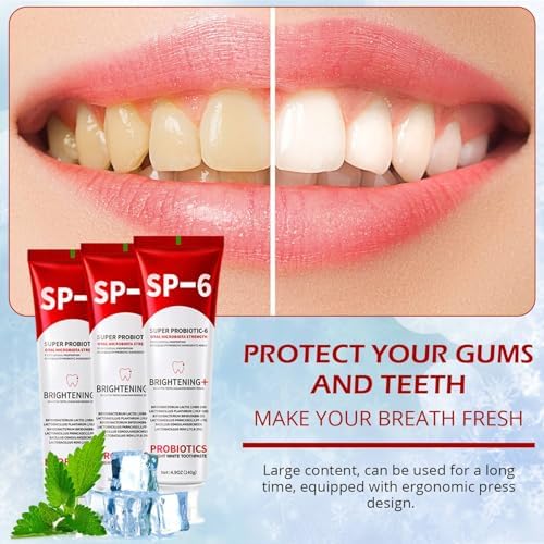 SP-6 Probiotics Whitening Toothpaste - Probiotics for Teeth Whitening and Gum Health - Enamel-Safe, Fluoride-Free, Double Mint Flavor,Fresh Breath (3)