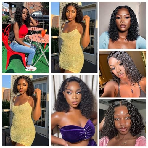 Sungirl Bob Wig Human Hair 13x4 Deep Wave Curly Lace Front Wigs For Women Short Bob Wig Pre Plucked with Baby Hair Glueless Hair Curly Wigs Nature Hairline 180% Density 10 Inch