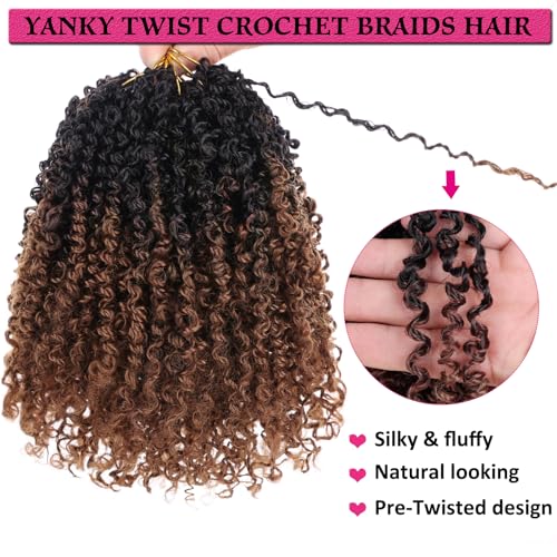 Unionbeauty 8 Inch Pre-looped Yanky Twist Crochet Hair 8Packs 30 Strands/PCS Pre-twisted Passion Twist Crochet Hair Micro Spring Twist Crochet Hair Ombre Brown Synthetic Crochet Hair Extensions 1B/30#