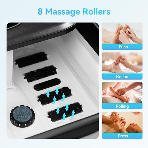 Foot Spa Bath Massager with Heat, Collapsible Foot Massager Spa Soaking Tub with Bubbles, Red Light, Pumice Stone, and Shiatsu Massage Rollers, Pedicure Foot Spa for Relaxation, Gifts