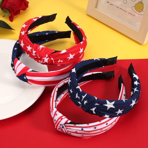 Lonext 4pcs Independence Day Knotted Headband for Women 4th of July Hairbands Twist Turban Headband Elastic Hair Hoop (American Flag Colors)