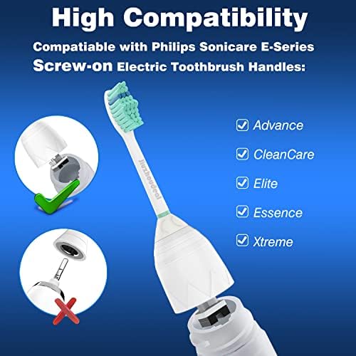Toothbrush Replacement Heads for Philips Sonicare E-Series, Essence, Elite, Advance, CleanCare Screw-on Electric Toothbrush Heads HX7022/66, 6 Pack