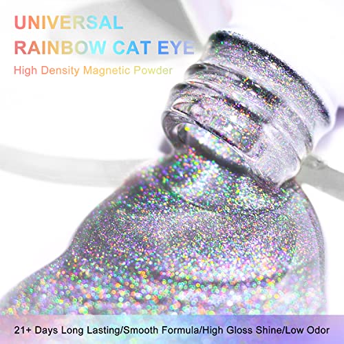 Vettsy Universal Rainbow Cat Eye Gel Nail Polish, Soak off Holographic Laser Cat Eye Gel Nail Polish Galaxy Chameleon Magnetic Gel with Magnetic Stick for Salon Designs and DIY Manicure Art 15ML