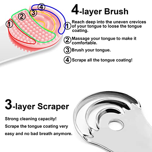 2 pcs Tongue Scraper Cleaner, Moosec Bad Breath Treament Get Rid of White Tongue, 100% BPA Free - Pink&Green…