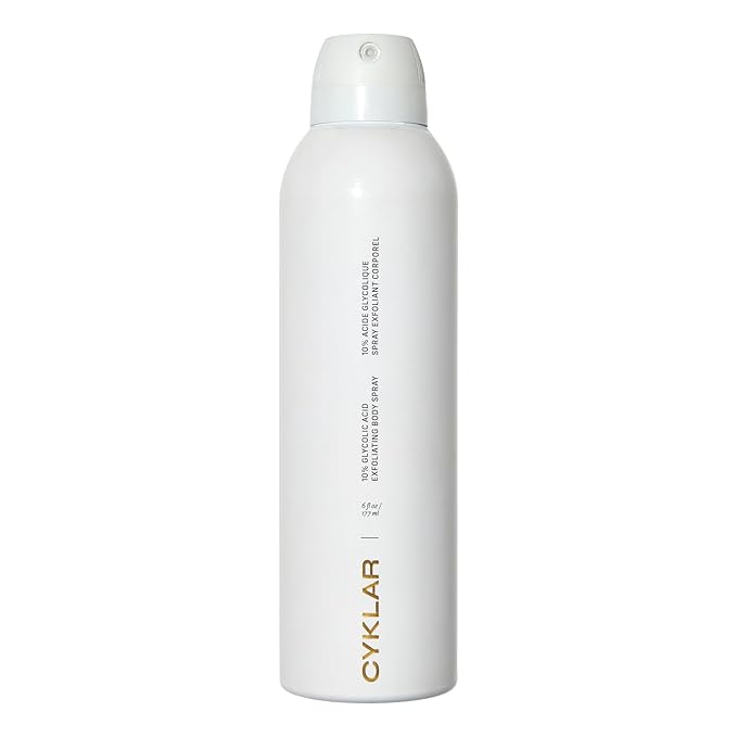 Cyklar Glycolic Acid Exfoliating Body Spray – 10% AHA Toner for Face & Body. Skin-Smoothing Spray with Peptides & Enzymes – Fragrance-Free, 6 fl oz