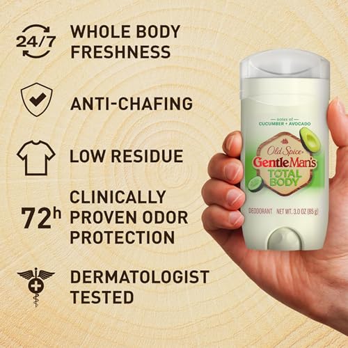 Old Spice Whole Body Deodorant Stick for Men, 3 Pack, Aluminum Free, Cucumber + Avocado Scent, 24/7 Odor Protection, Dermatologist Tested, Gentle on Skin, Safe to Use All Over, 3.0 oz