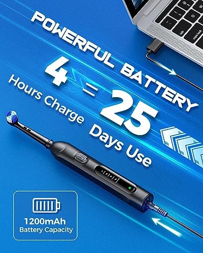 Rotating Electric Toothbrush for Adults with 8 Brush Heads (2 Types), 4 Modes Deep Clean Electric Toothbrush with Rechargeable Power and 2 Min Smart Timer (1- Black, p1)