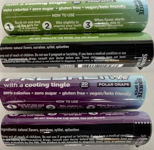 Xero Picks Freshen - Infused Flavored Toothpicks - Cooling Fresh Breath - 100 Picks - 5 Pack - Variety- polar grape, arctic chill, banana ice, berry freeze and crisp apple