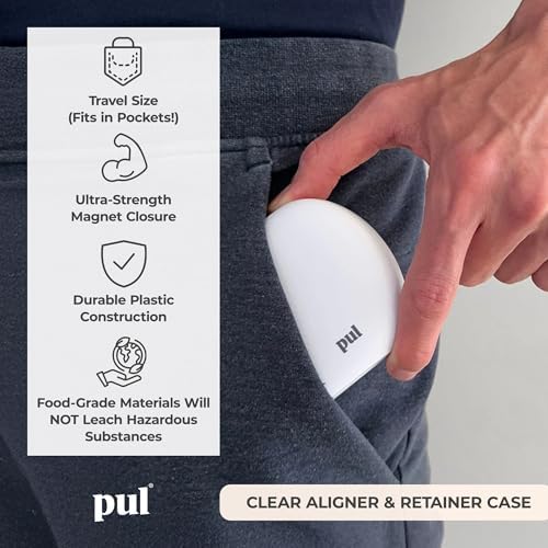 PUL Clear Aligner & Retainer Case – for Invisalign, Partial Dentures, Mouth & Night Guards, PUL Removal Tool, Dental Removables – Plastic Holder w/Secure Magnet Closure, Sleek & Slim Design – Gray