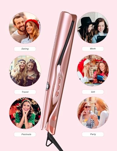 LANDOT 2-in-1 Flat Iron Curling Iron: Twist Ceramic Hair Straightener and Curler for Curl Wave Straighten - 30s Heat-Up 12 Temp Settings for All Hair Types - Less Frizz & More Shine