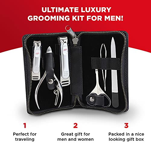 Seki Edge Craftsman Luxury Men's Grooming Set (SS-3103) - 6 Piece Premium Manicure & Pedicure Kit with Clippers, Nipper, Scissors, File, Tweezers in Travel Case