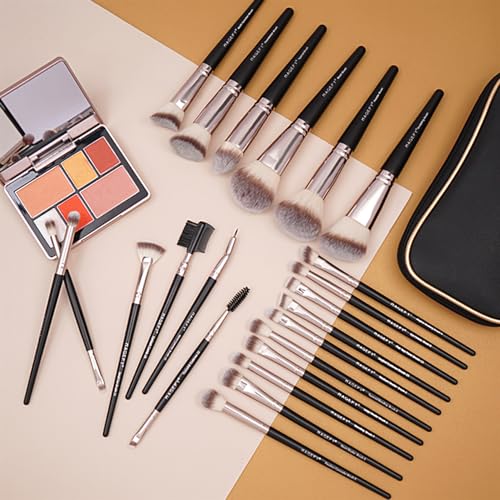 MAGEFY Makeup Brushes, 22 Pcs Professional Premium Synthetic Makeup Brush Set with Case, Foundation Eyeshadow Brush Travel Make up Brushes Set (Blackgold)