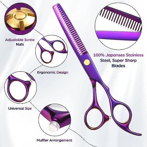 Professional Hair Cutting Scissors, 6.89 inch Barber Scissors Multifunctional Salon Thinning Scissors Straight Shears Tools for Mother Father Friends' Christmas Gift, Purple