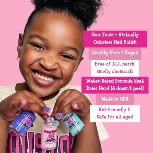 Piggy Paint | 100% Non-Toxic Girls Nail Polish | Safe, Cruelty-free, Vegan, & Low Odor for Kids | Shimmer & Sparkle (3 Polish + Nail Art Gift Set)