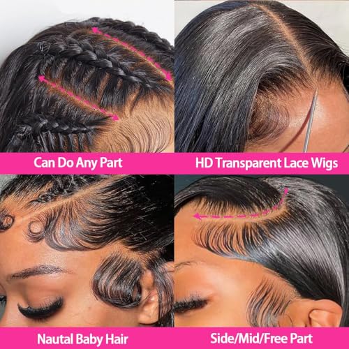 Lemoda 13x6 Full Lace Frontal Wig 200% Density Straight Lace Front Wigs Human Hair HD Transparent Lace Wig Pre Plucked 14A Brazilian Virgin Human Hair Wigs for Women 26 Inch
