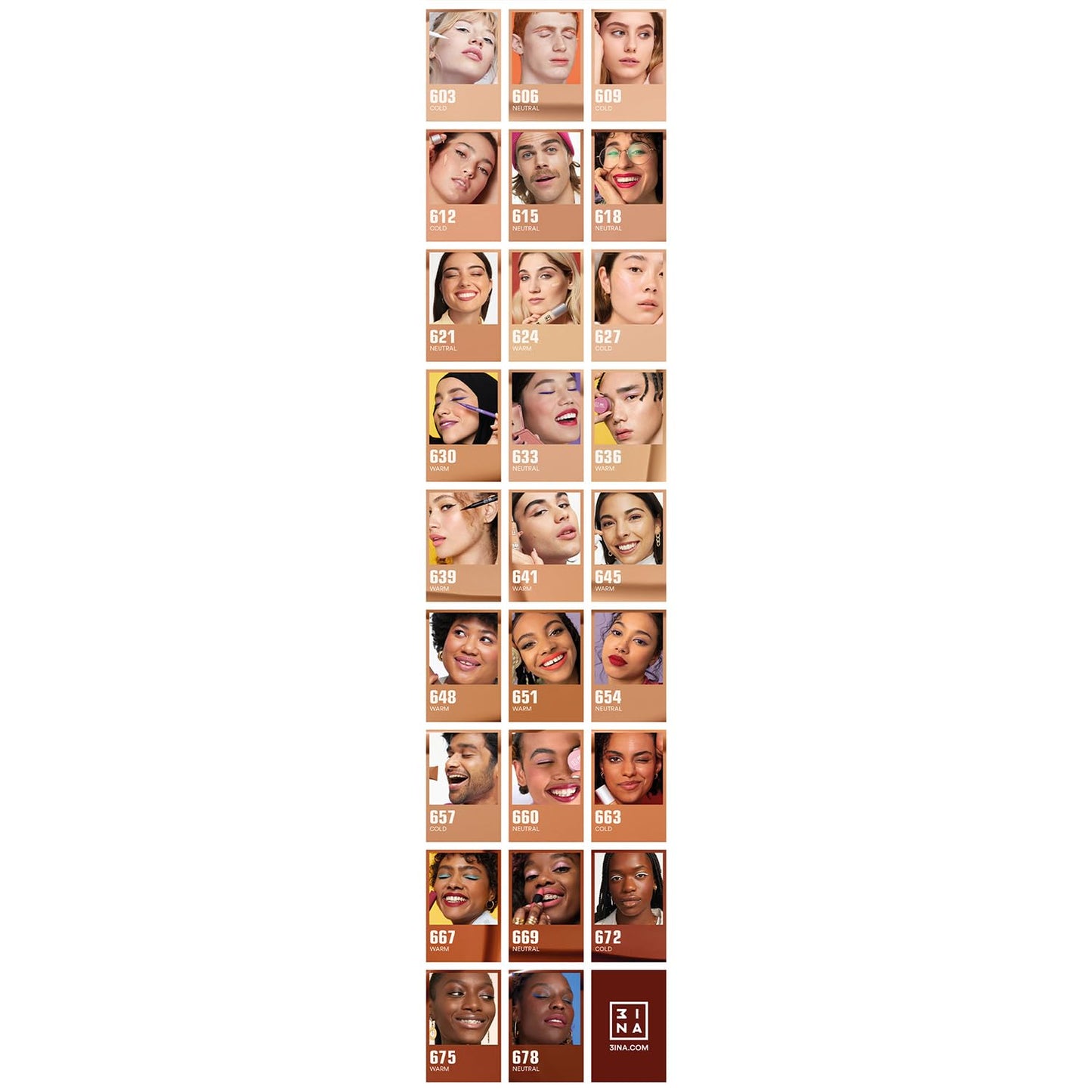 3INA The 24H Foundation 627-24H Long-Wearing Formula - Medium To High Buildable Coverage - Smooth Matte Finish - Expanded Shade Selection - Waterproof, Cruelty Free, Vegan Makeup - 1.01 Oz