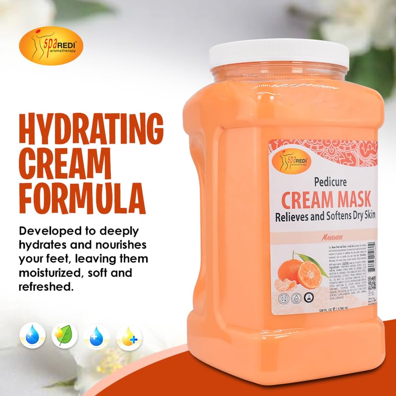 SPA REDI - Body and Foot Cream Mask, Mandarin, 128 Oz - Pedicure Massage for Tired Feet and Body, Hydrating, Fresh Skin - Infused with Hyaluronic Acid, Amino Acids, Panthenol, Comfrey Extract