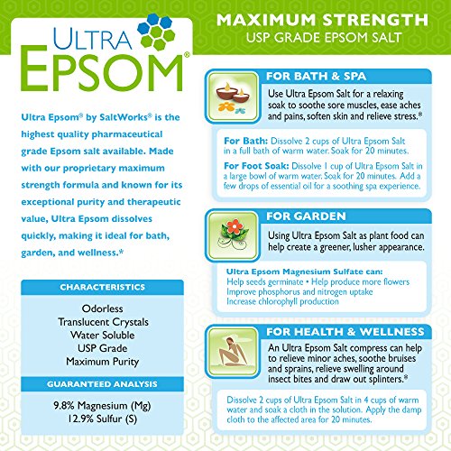 SaltWorks Ultra Epsom Bath Salt, Unscented, Medium Grain, 5 Pound Bag