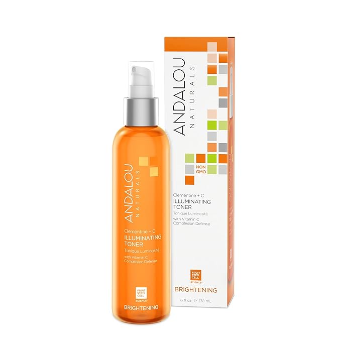 Andalou Naturals Illuminating Facial Toner Clementine + Vitamin C - Hydrating Face Mist Toner to Balance & Refresh Skin - with Fruit Stem Cell Complex Plus Aloe Vera - 6 fl oz