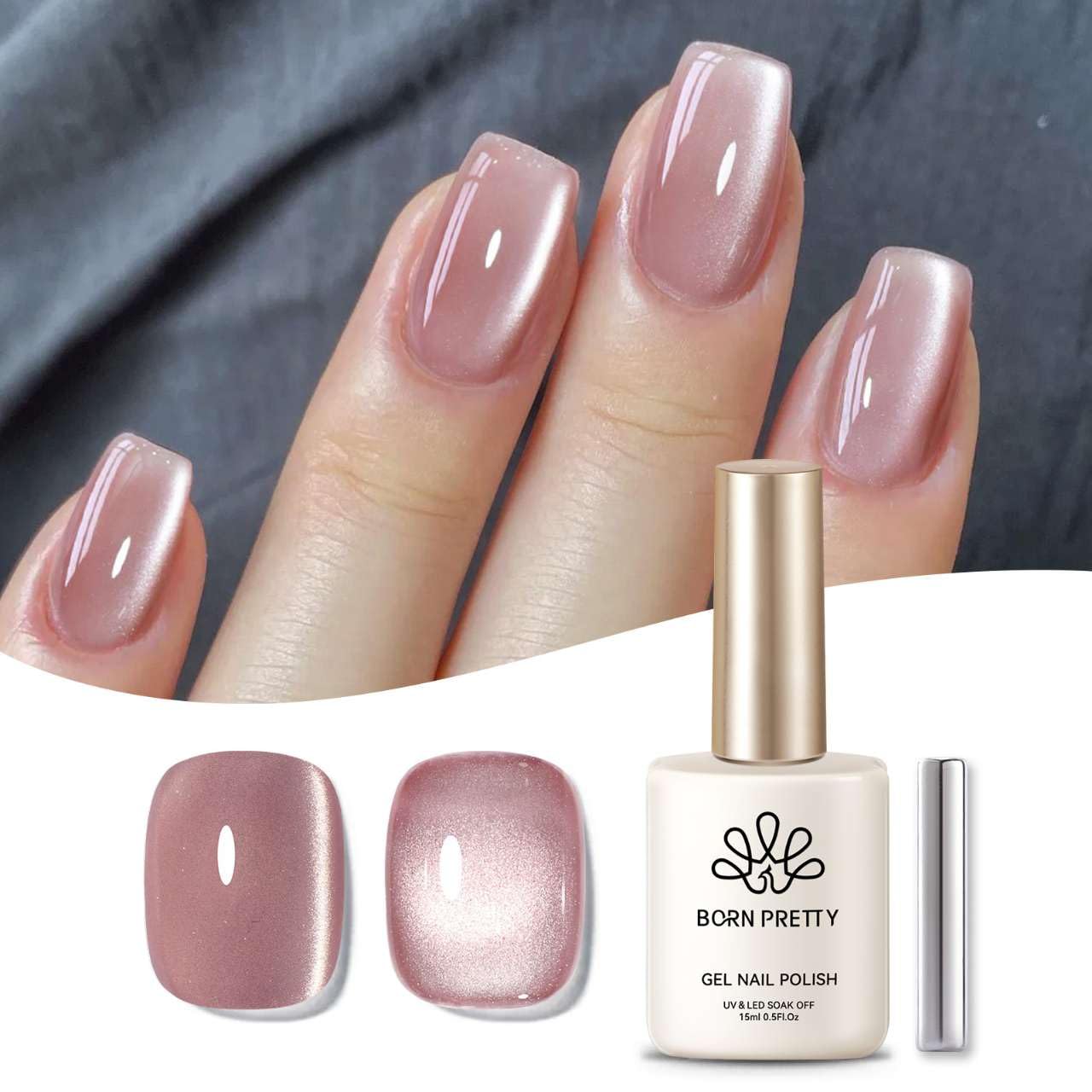Born Pretty Cat Magnetic Eye Gel Nail Polish Cat Magnetic Gel Moonlight Dried Rose Color Cat Magnetic Glitter Nail Polish Nail Gel Soak Off Nail Art Salon Home Gift for Women 15ML