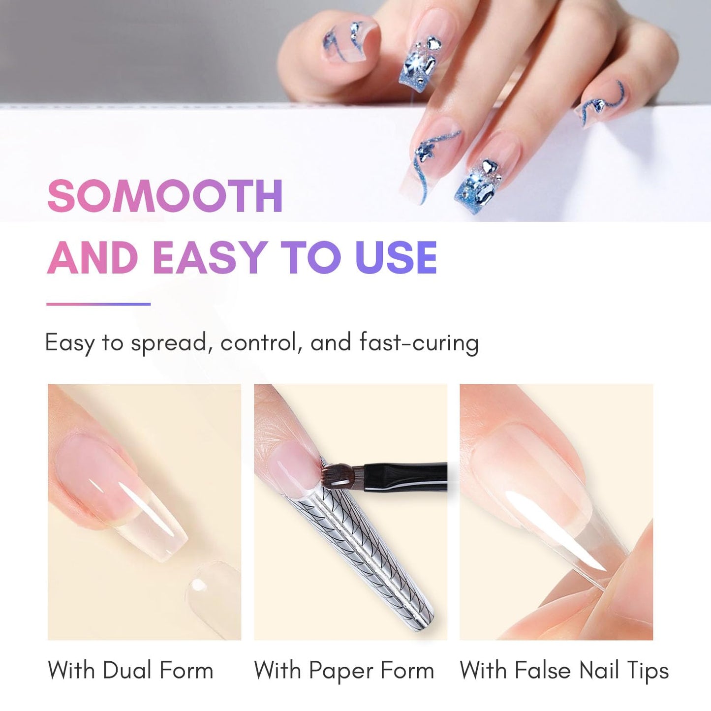 Makartt Poly Nail Gel Kit, 2 PCs 50ML Poly Extension Gel Nail Kit White Pink Colors, Gel Builder for French Design Nail Extension Natural-Looking, Nail Strengthener, 3D Diy Hard Gel Manicures