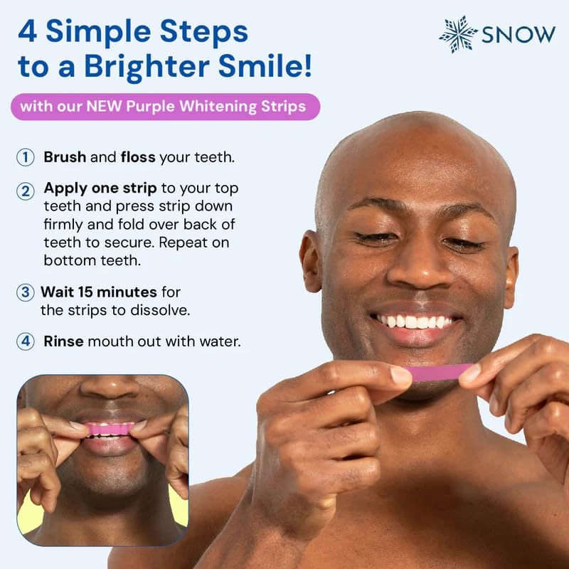 Snow Diamond Series Purple Whitening Strips - Dissolving Teeth Whitening Strips for Sensitive Teeth, Instant Brightening with Hydroxyapatite, Color-Correcting Purple Formula, 42 Count