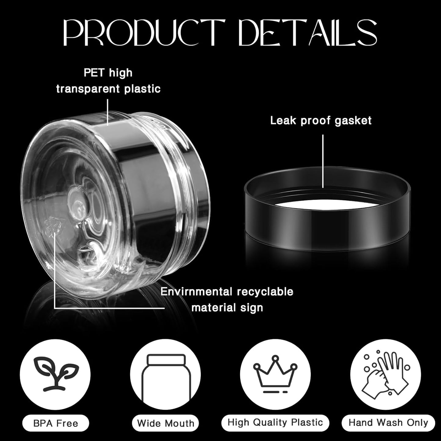 200 Pcs Empty Bulk Plastic Container Jars with Lid Leak Proof Round Plastic Jars Small Cosmetic Travel Containers for Storage Makeup Creams Lotion Ointments(Black,1 oz)