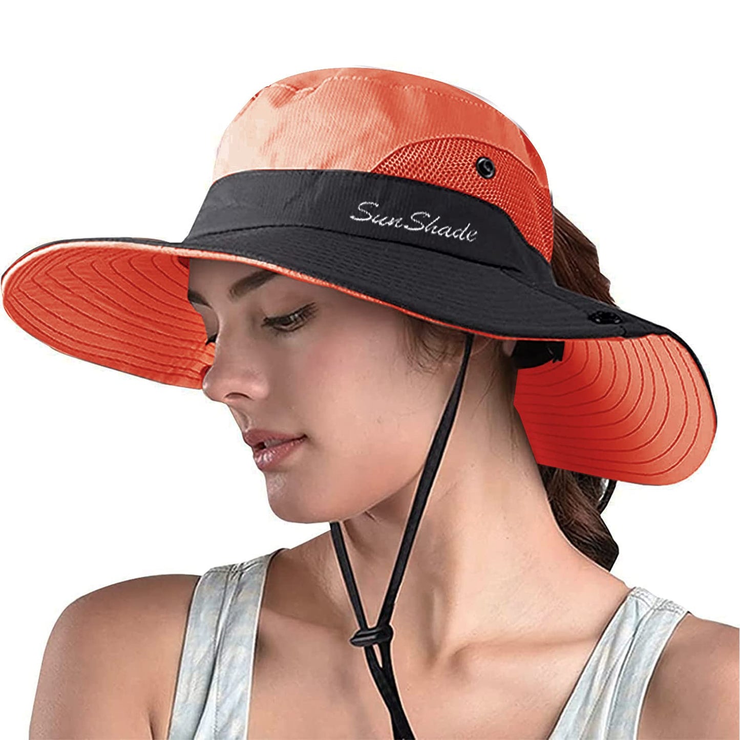 ZOORON Women's Ponytail Safari Sun Hat,Wide Brim UV Protection Outdoor Bucket Hat,Foldable Beach Summer Fishing Hat