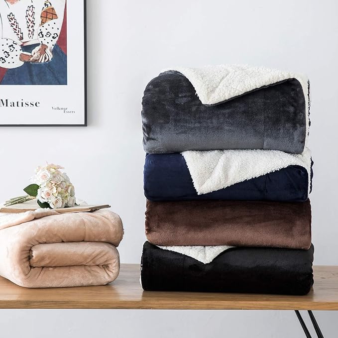 IR Imperial Rooms Sherpa Fleece Throw Blanket Twin Size for Couch - Thick and Warm Fluffy Black Blankets for Winter, Soft and Fuzzy Twin Blanket for Bed, 60x80 Inches