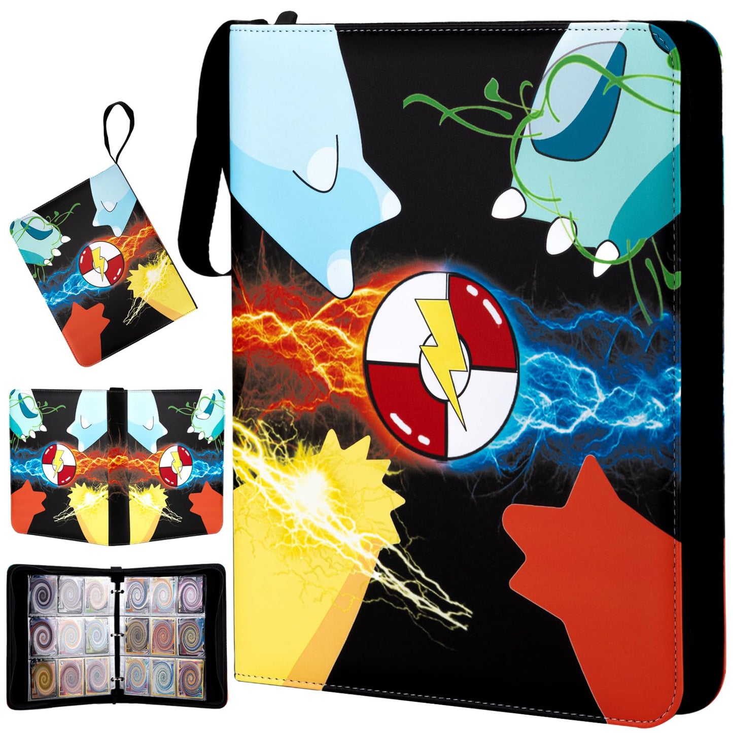 Trading Card Binder 9 Pocket,Premium Card Binder 900 Pockets,50-Page Double-Sided Storage Collection Book,3-ring Zipper Trading Card Holder is A Toys Gift for Girls and Boys(Black 9 pocket）