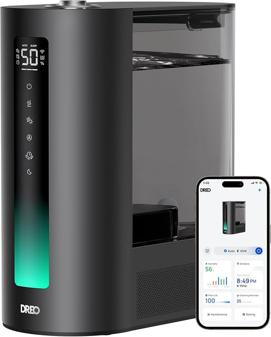 Dreo 6L Humidifiers for Bedroom, Smart Warm & Cool Mist for Large Room, 60Hr Quiet Runtime for Baby, Plant, Humidity Sensor, Indicator Light, 12H Timer, Google/Alexa, Black