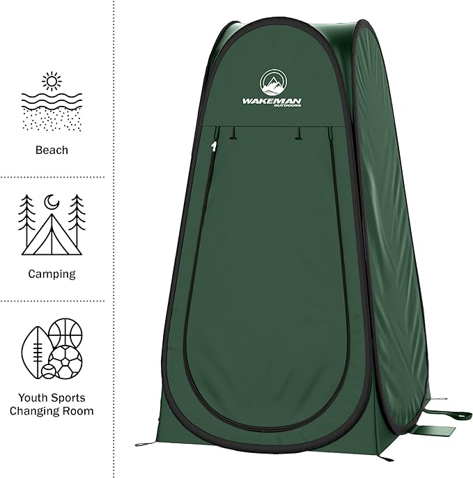 Pop Up Pod - Privacy Shower Tent, Dressing Room, or Portable Toilet Stall with Carry Bag for Camping, Beach, or Tailgate by Wakeman Outdoors