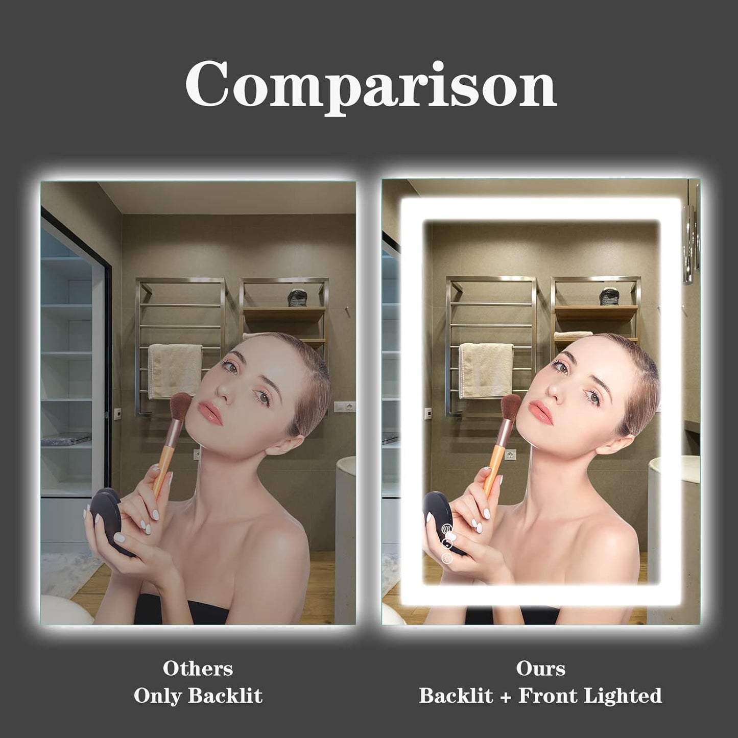 Amorho LED Mirror for Bathroom, 24"X32" with Front and Backlight, Stepless Dimmable Wall Mirrors with Anti-Fog, Shatter-Proof, Memory, 3 Colors, Double LED Vanity Mirror(Horizontal/Vertical)