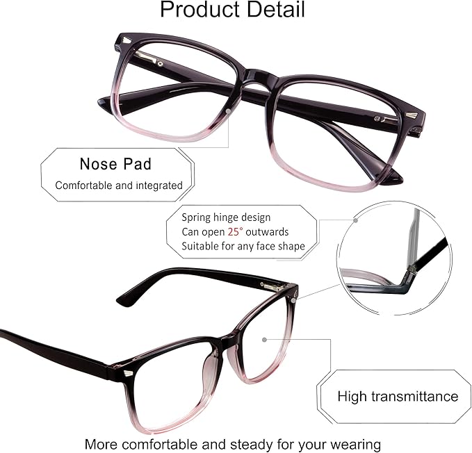 YEIN Bifocal Reading Glasses with Blue Light Blocking Lenses, Bifocal Reader for Women and Men, Vintage Square frame with Spring Hinge (+0.75/+3.50 magnification)