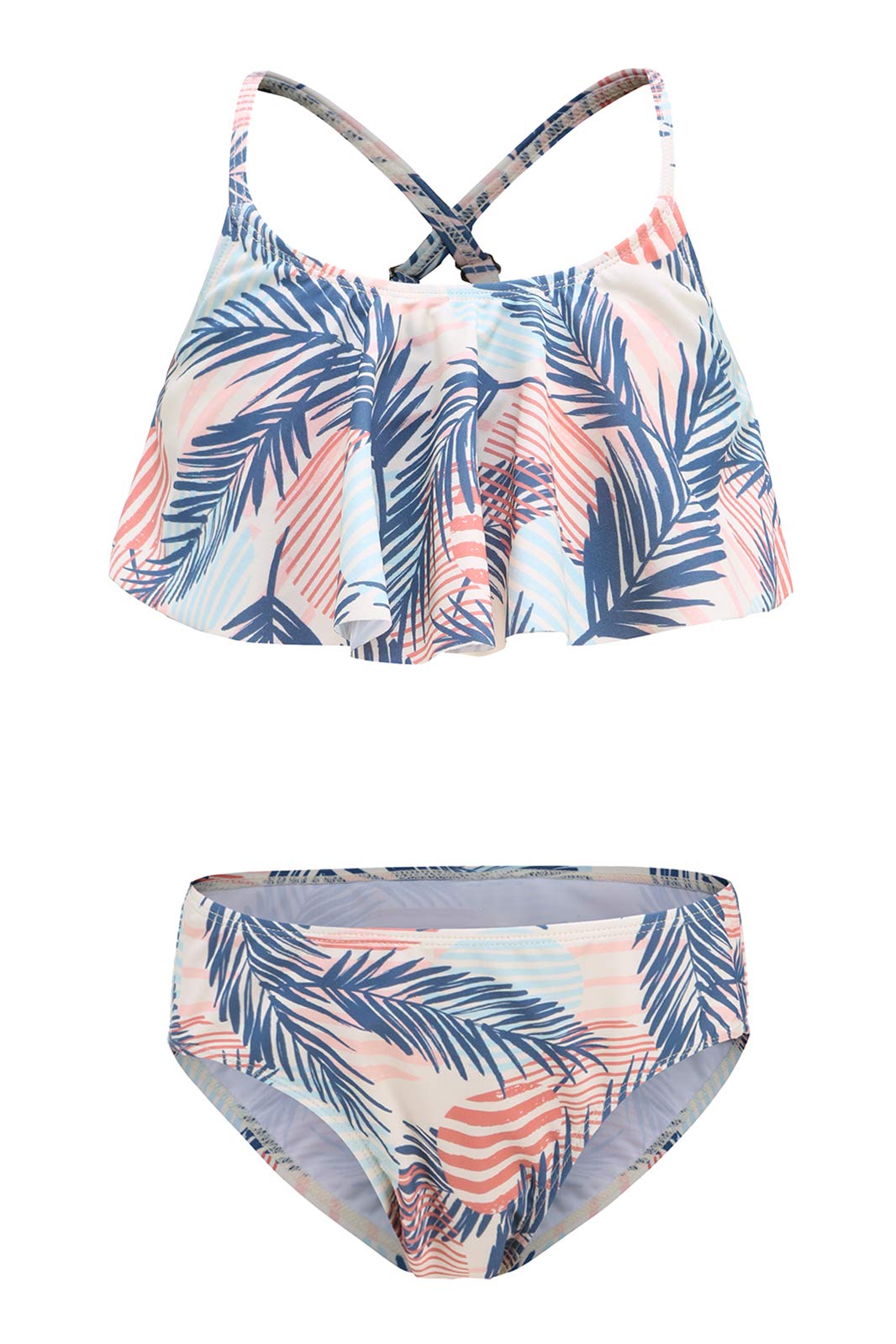 Girls Two Piece Bikini Swimsuits Floral Ruffle Swimwear Falbala Bathing Suit Set Size 6/6t